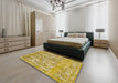 Machine Washable Abstract Chrome Gold Yellow Rug in a Bedroom, wshabs1289