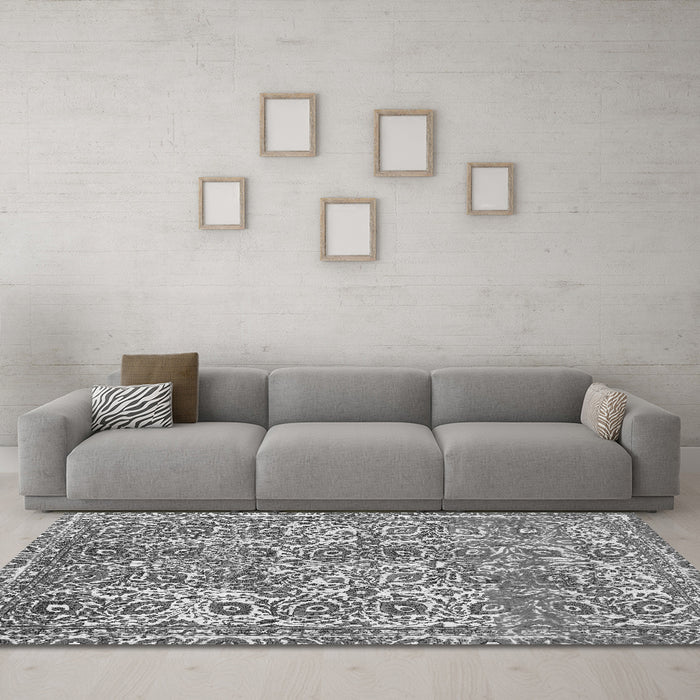 Machine Washable Abstract Gray Modern Rug in a Living Room,, wshabs1289gry