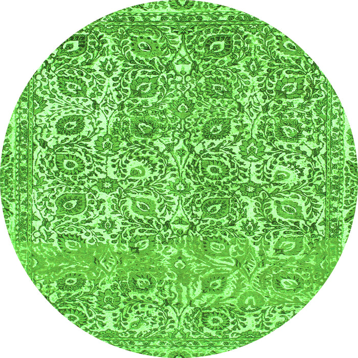 Round Machine Washable Abstract Green Modern Area Rugs, wshabs1289grn