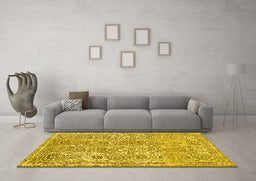 Machine Washable Abstract Yellow Modern Rug in a Living Room, wshabs1289yw