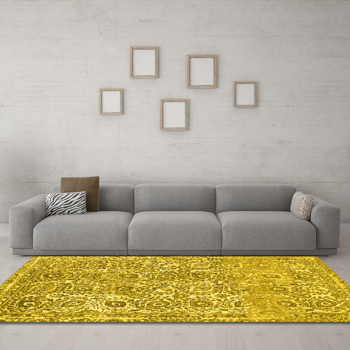 Machine Washable Abstract Yellow Modern Rug in a Living Room, wshabs1289yw