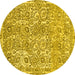 Round Machine Washable Abstract Yellow Modern Rug, wshabs1289yw