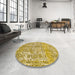 Round Machine Washable Abstract Chrome Gold Yellow Rug in a Office, wshabs1289