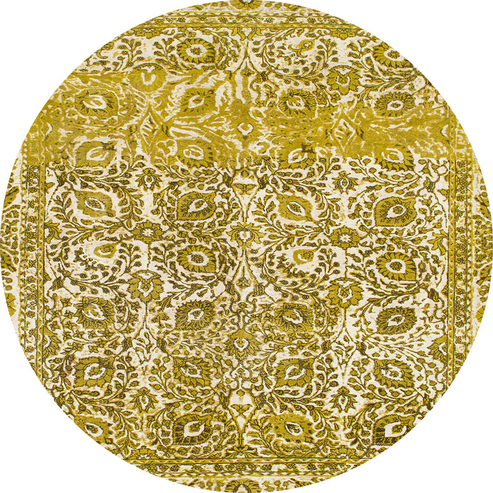 Round Machine Washable Abstract Chrome Gold Yellow Rug, wshabs1289