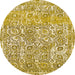 Round Machine Washable Abstract Chrome Gold Yellow Rug, wshabs1289