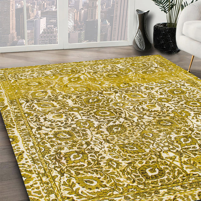 Machine Washable Abstract Chrome Gold Yellow Rug in a Family Room, wshabs1289