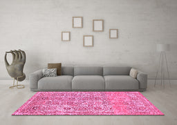 Machine Washable Abstract Pink Modern Rug in a Living Room, wshabs1289pnk