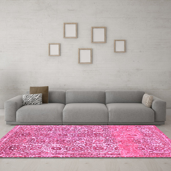 Machine Washable Abstract Pink Modern Rug in a Living Room, wshabs1289pnk