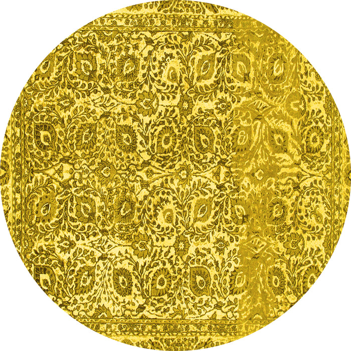 Round Abstract Yellow Modern Rug, abs1289yw