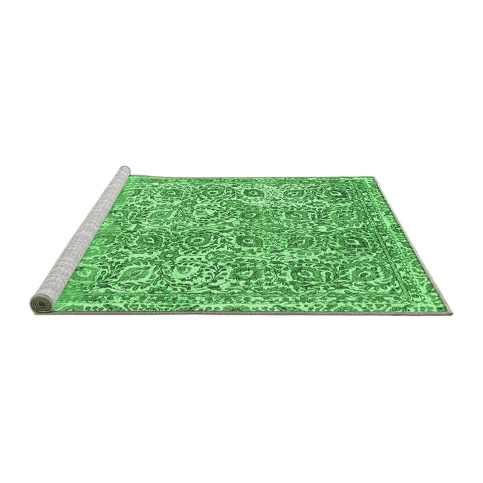 Sideview of Machine Washable Abstract Emerald Green Modern Area Rugs, wshabs1289emgrn