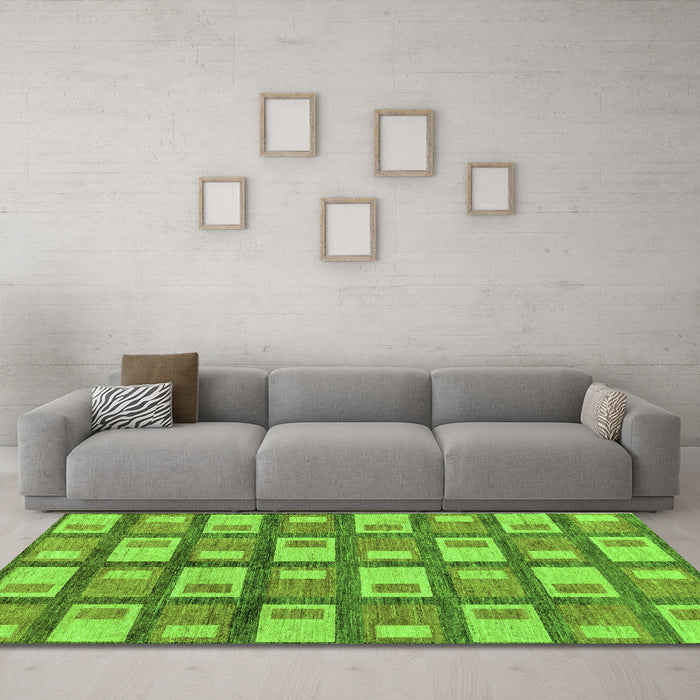 Machine Washable Abstract Green Modern Area Rugs in a Living Room,, wshabs128grn