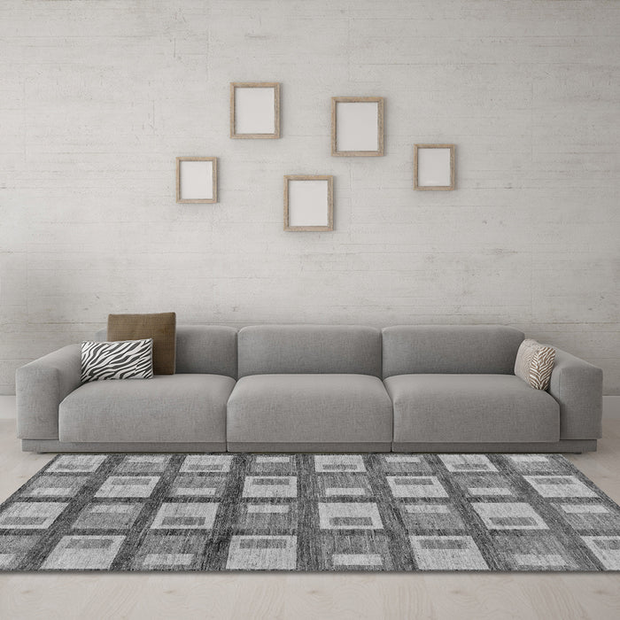 Machine Washable Abstract Gray Modern Rug in a Living Room,, wshabs128gry