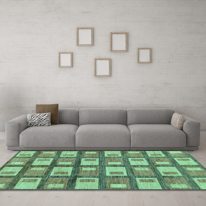 Machine Washable Abstract Turquoise Modern Area Rugs in a Living Room,, wshabs128turq