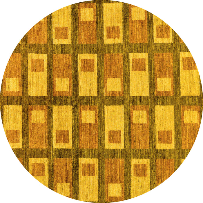 Round Machine Washable Abstract Yellow Modern Rug, wshabs128yw