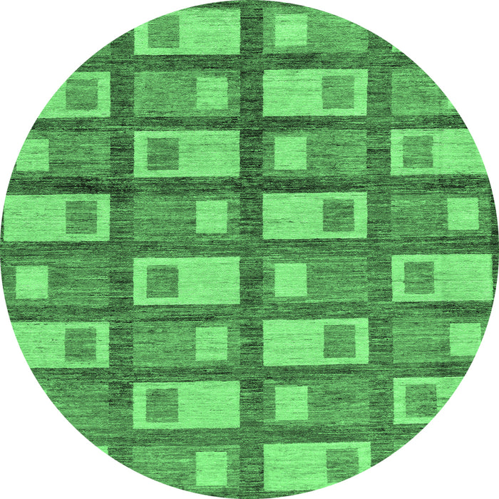Round Machine Washable Abstract Emerald Green Modern Area Rugs, wshabs128emgrn