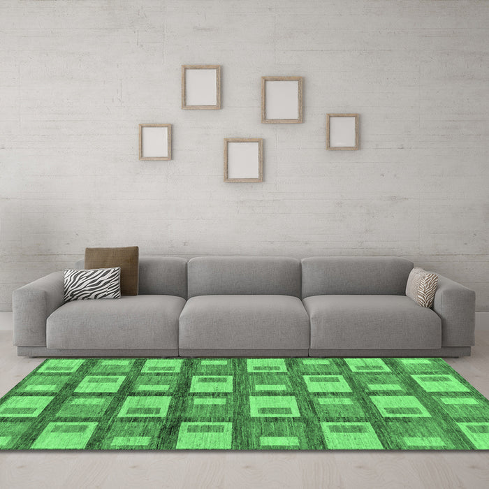 Machine Washable Abstract Emerald Green Modern Area Rugs in a Living Room,, wshabs128emgrn