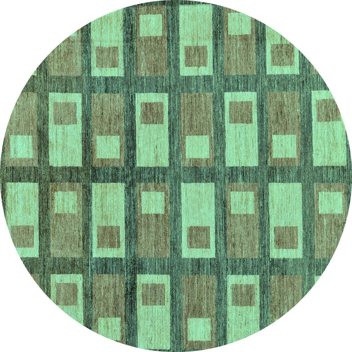 Round Machine Washable Abstract Turquoise Modern Area Rugs, wshabs128turq
