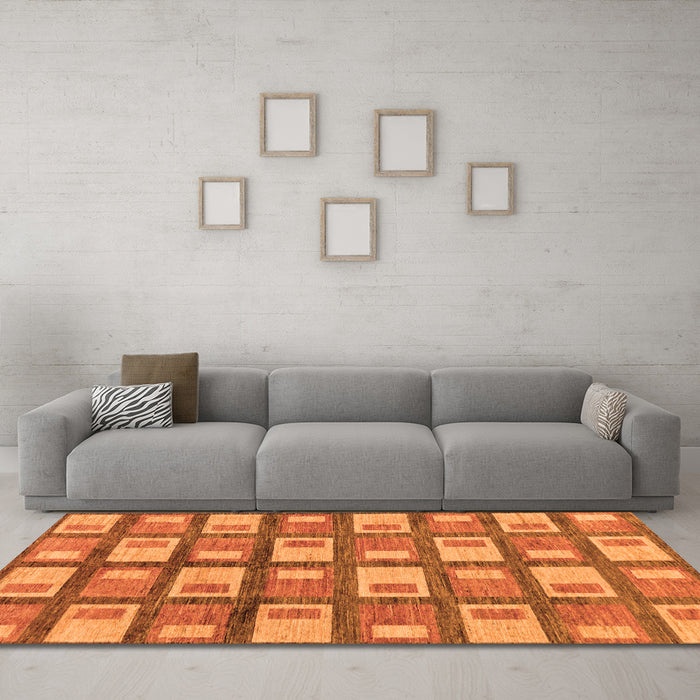 Machine Washable Abstract Orange Modern Area Rugs in a Living Room, wshabs128org