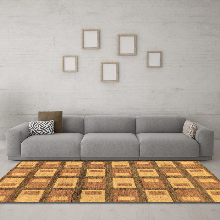 Machine Washable Abstract Brown Modern Rug in a Living Room,, wshabs128brn