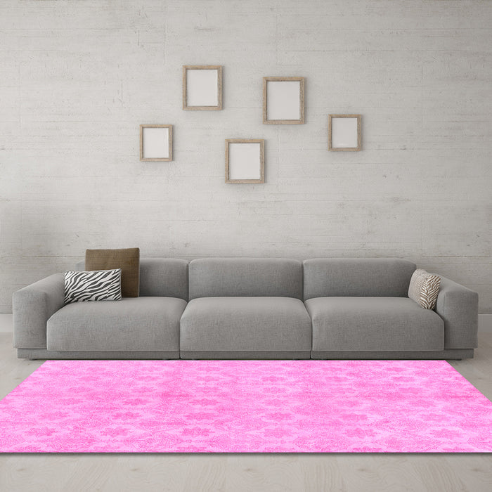Machine Washable Abstract Pink Modern Rug in a Living Room, wshabs1290pnk