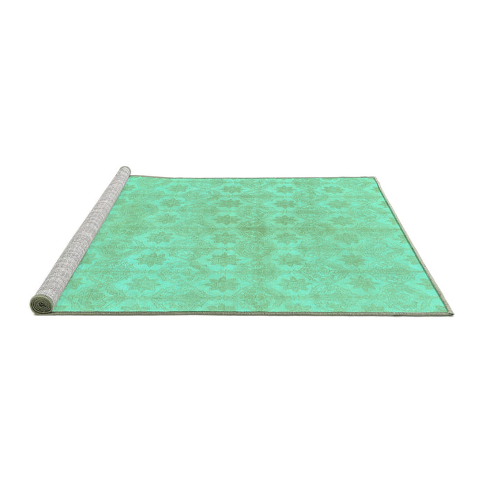 Sideview of Machine Washable Abstract Turquoise Modern Area Rugs, wshabs1290turq