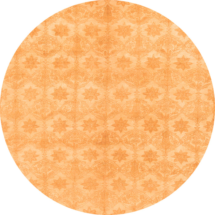 Round Machine Washable Abstract Orange Modern Area Rugs, wshabs1290org