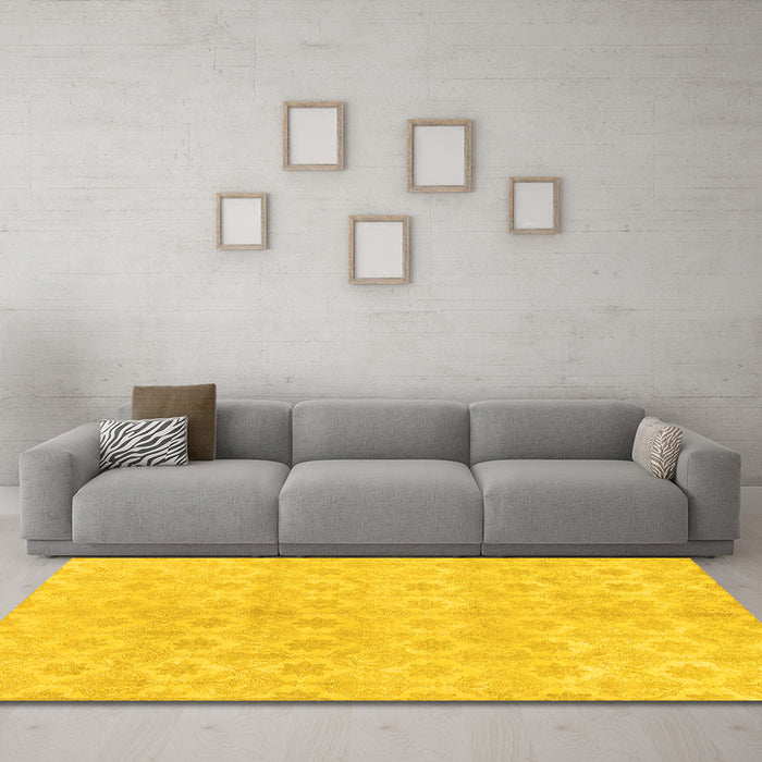 Machine Washable Abstract Yellow Modern Rug in a Living Room, wshabs1290yw