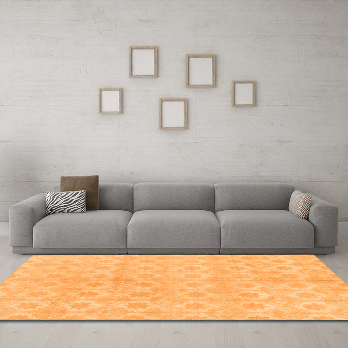 Machine Washable Abstract Orange Modern Area Rugs in a Living Room, wshabs1290org