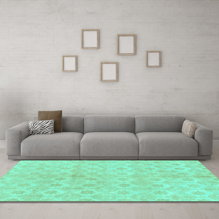 Machine Washable Abstract Turquoise Modern Area Rugs in a Living Room,, wshabs1290turq