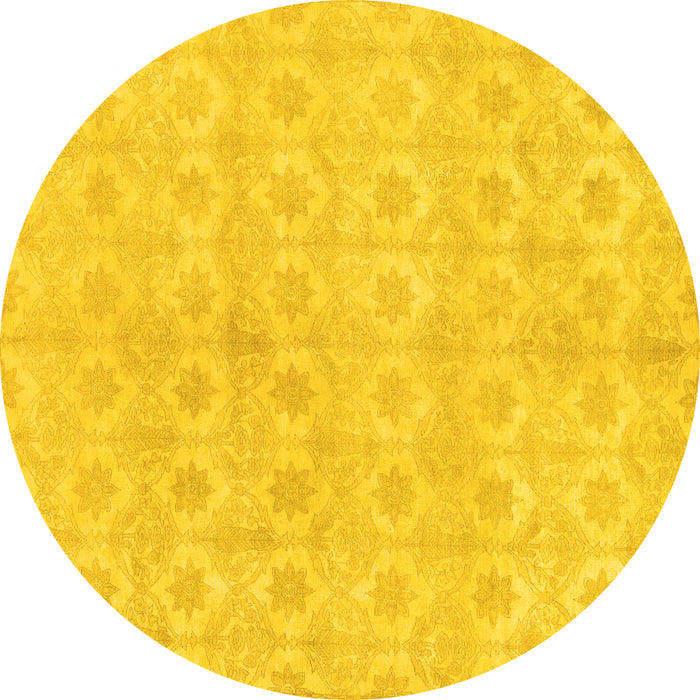 Round Abstract Yellow Modern Rug, abs1290yw