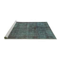 Sideview of Machine Washable Abstract Turquoise Modern Area Rugs, wshabs1291turq