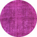 Round Machine Washable Abstract Pink Modern Rug, wshabs1291pnk