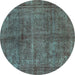 Round Abstract Turquoise Modern Rug, abs1291turq