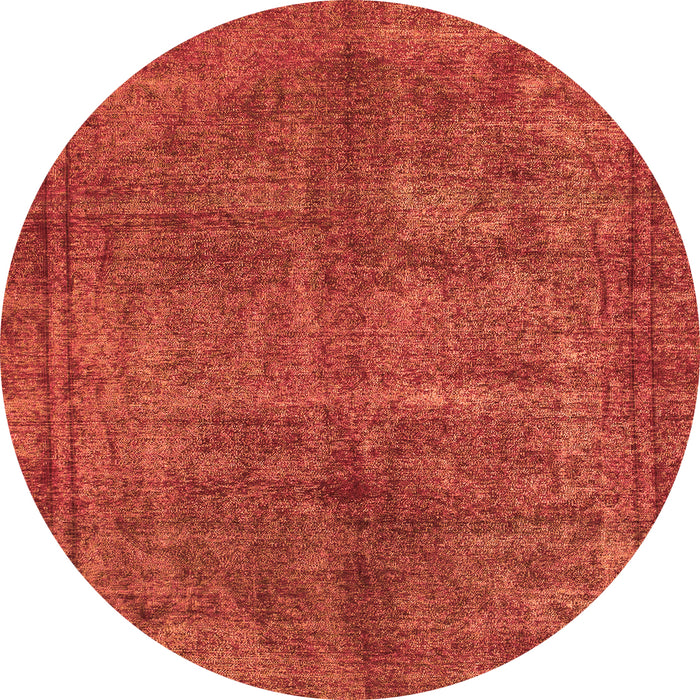 Round Machine Washable Abstract Orange Modern Area Rugs, wshabs1291org