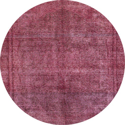 Round Machine Washable Abstract Dark Pink Rug, wshabs1291