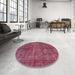 Round Abstract Dark Pink Modern Rug in a Office, abs1291