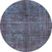 Round Abstract Light Blue Modern Rug, abs1291lblu