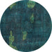 Round Machine Washable Abstract Turquoise Modern Area Rugs, wshabs1292turq