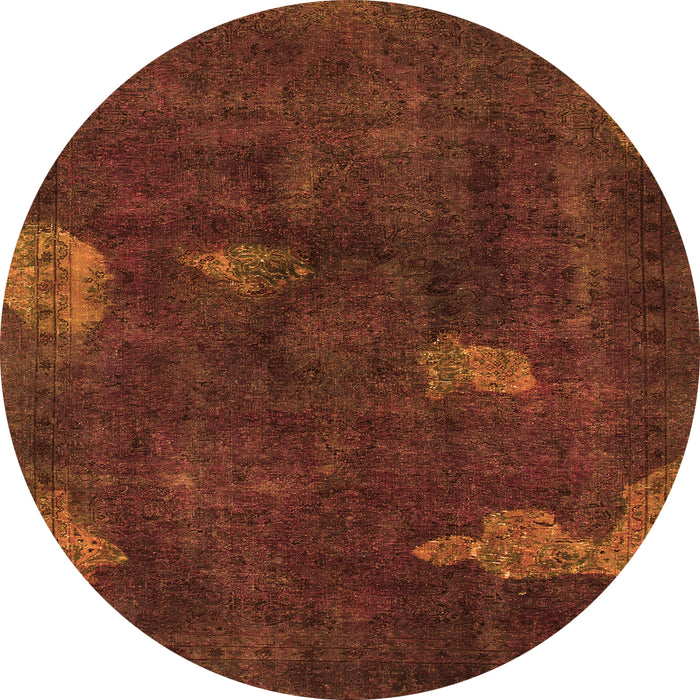 Round Machine Washable Abstract Orange Modern Area Rugs, wshabs1292org