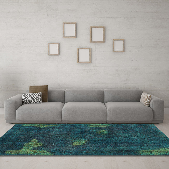 Machine Washable Abstract Turquoise Modern Area Rugs in a Living Room,, wshabs1292turq