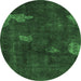 Round Machine Washable Abstract Emerald Green Modern Area Rugs, wshabs1292emgrn