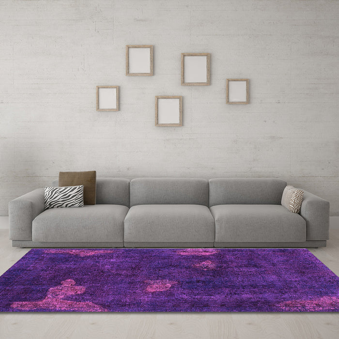 Machine Washable Abstract Purple Modern Area Rugs in a Living Room, wshabs1292pur