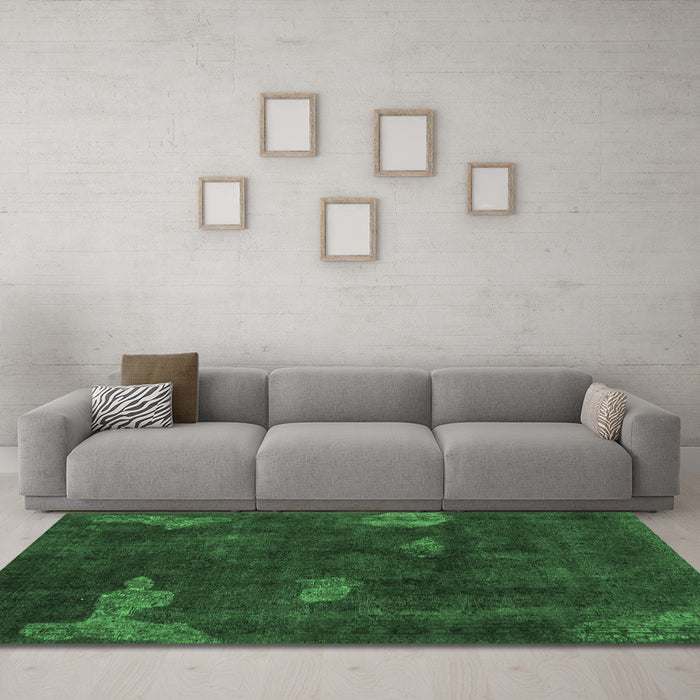 Machine Washable Abstract Emerald Green Modern Area Rugs in a Living Room,, wshabs1292emgrn