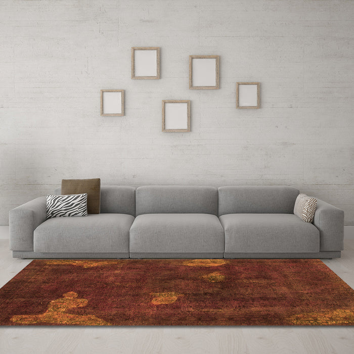 Machine Washable Abstract Orange Modern Area Rugs in a Living Room, wshabs1292org