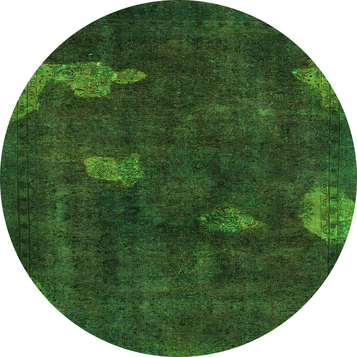 Round Machine Washable Abstract Green Modern Area Rugs, wshabs1292grn