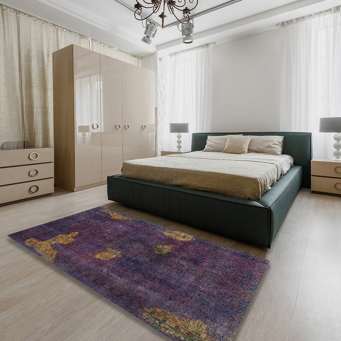 Abstract Purple Modern Rug in a Bedroom, abs1292