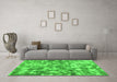 Machine Washable Abstract Green Modern Area Rugs in a Living Room,, wshabs1293grn