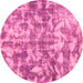 Round Machine Washable Abstract Pink Modern Rug, wshabs1293pnk