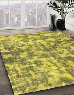 Abstract Golden Brown Yellow Modern Rug in Family Room, abs1293