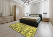 Machine Washable Abstract Gen Brown Yellow Rug in a Bedroom, wshabs1293